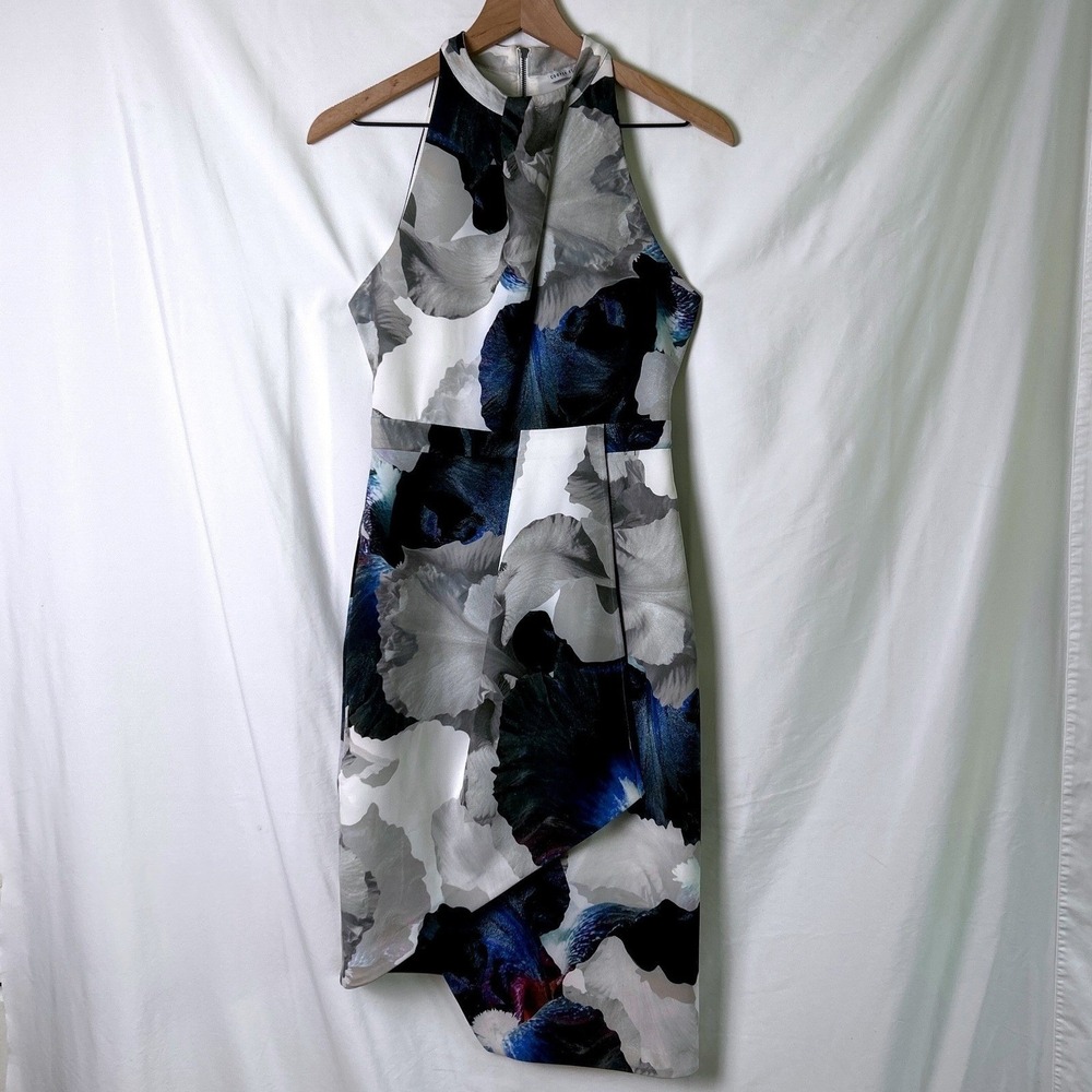 Cooper St Womens Floral Asymmetrical Halter Sheath Dress Size 4 Blue White